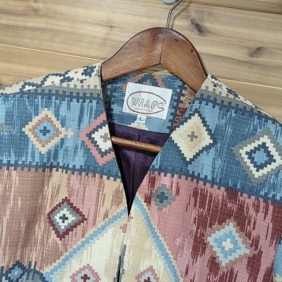 Vintage Western Jacket Womens Large Multicolor Pastel Southwestern Print Cropped - Picture 2 of 9